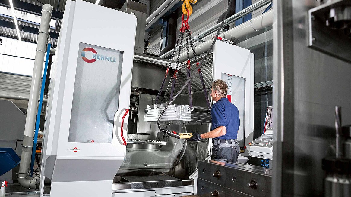  the simple crane loading procedure at a C 60 U machining centre with the double doors open