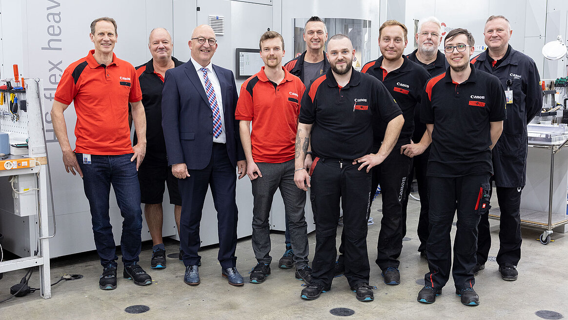 The HERMLE specialists at Canon Production Printing, including Dr Lars Jörgens, Michel Detische and Florian Neumair 