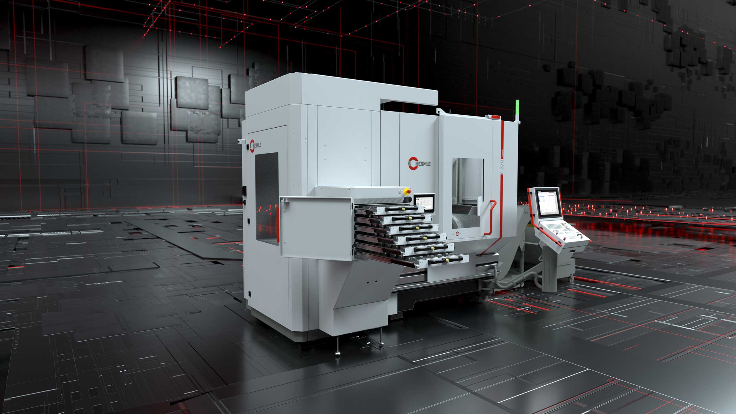 Robotersystem RS 05-2 von Hermle adaptiert an ein 5-Achsen Bearbeitungszentrum