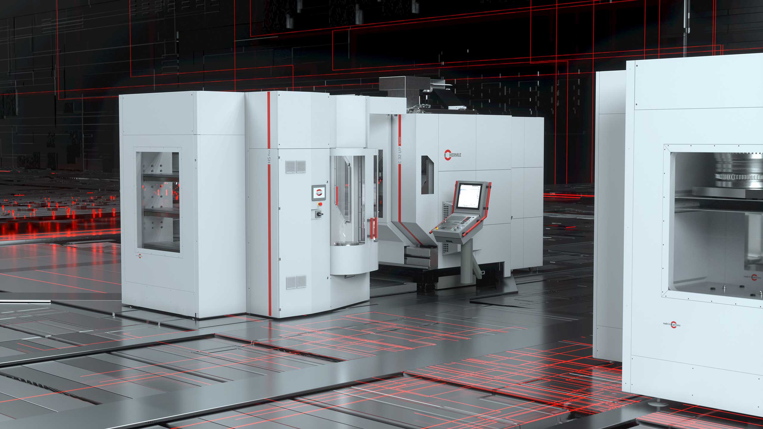 HS flex handling system adapted to a HERMLE 5 axis machining centre